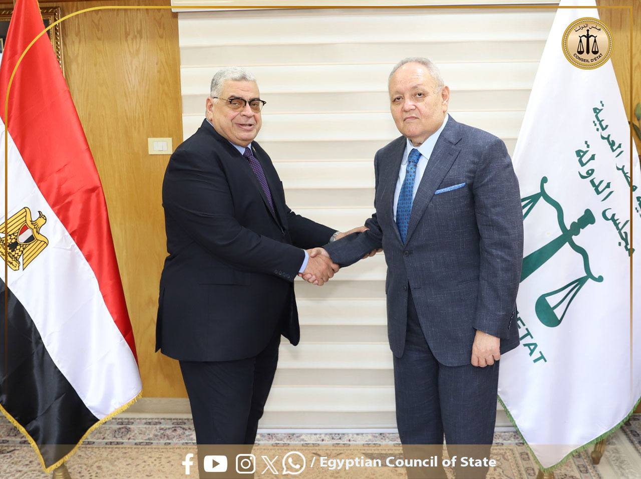 ‏المستشار أحمد عبود يهنئ رئيس مجلس الدولة الجديد بمناسبة تعيينه