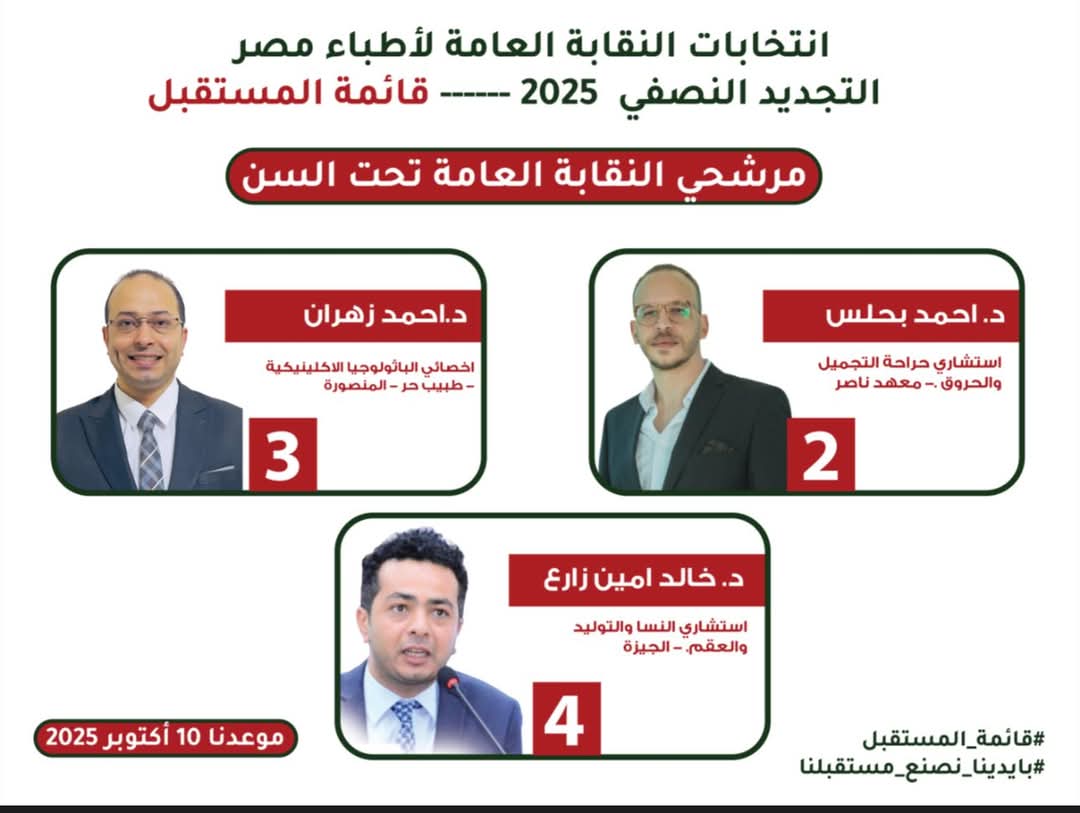 قائمة المستقبل تعلن مرشحيها لانتخابات الاطباءالتجديد النصفي بالنقابة العامة ونقابة القاهرة