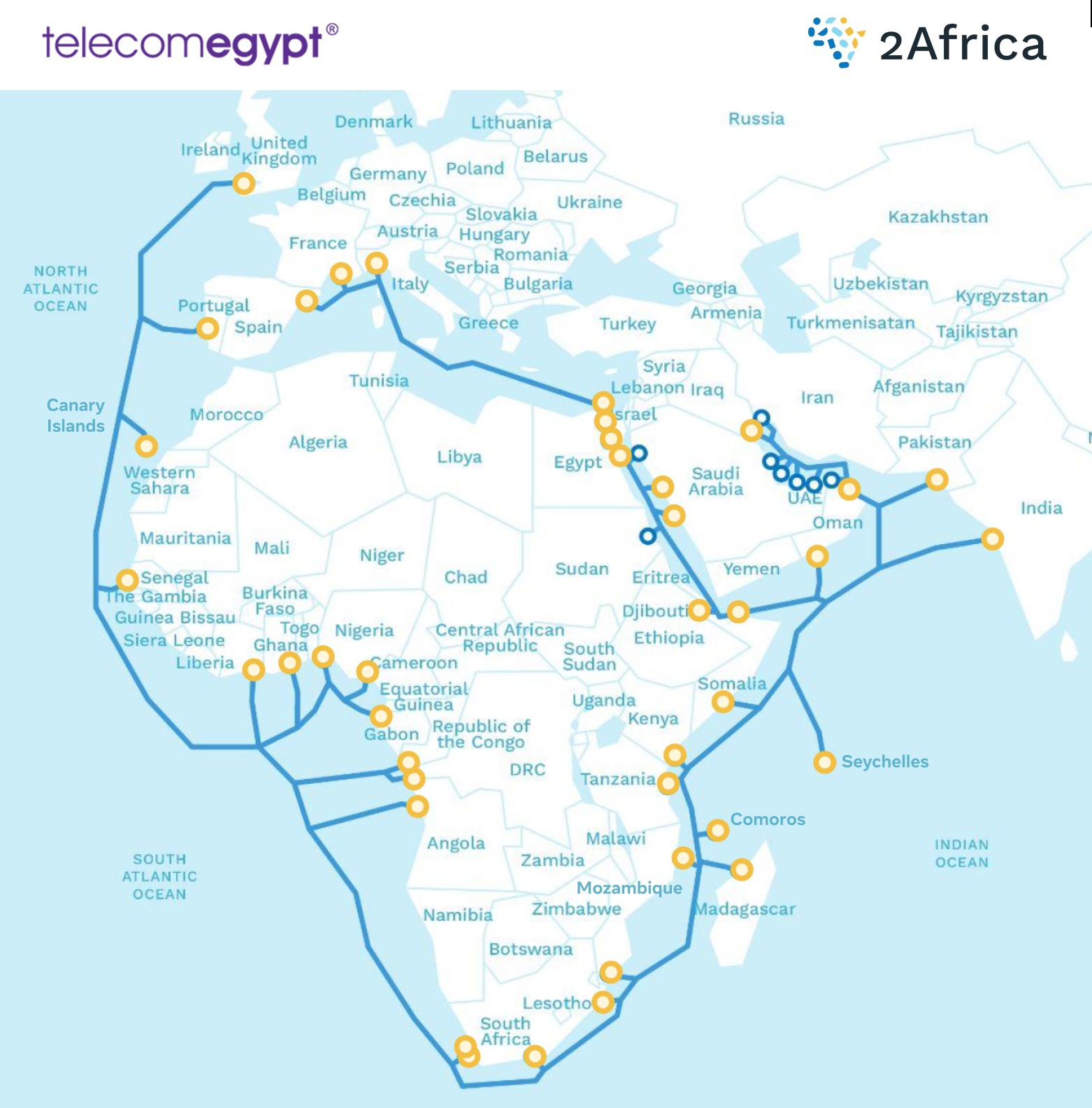المصرية للاتصالات تعلن اكتمال مشروع الكابل البحري 2Africa