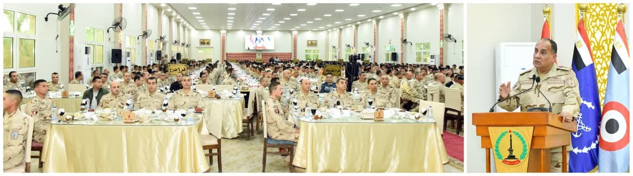 وزير الدفاع يشارك عدد من مقاتلى القوات المسلحة بقيادة الجيش الثانى الميدانى الإفطار