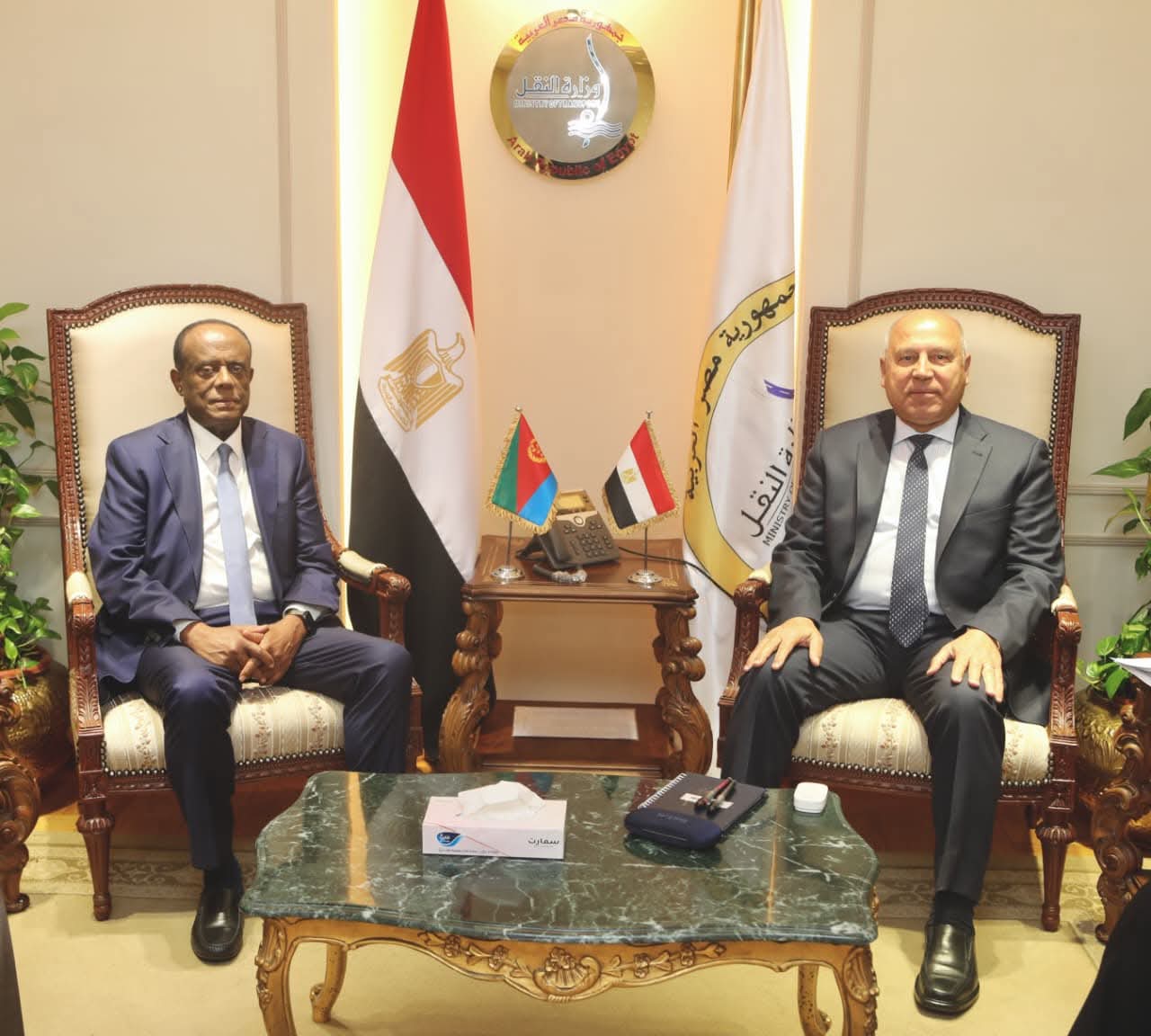 وزير النقل يستقبل المستشار الاقتصادي للرئيس الإريتري لبحث تدعيم التعاون المشترك بين البلدين
