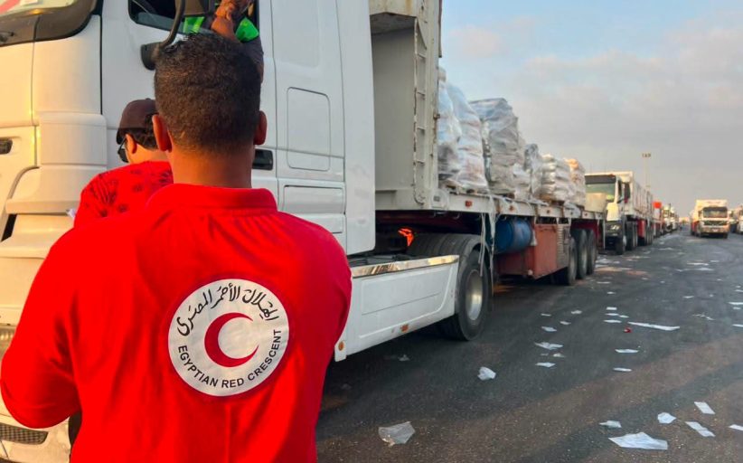 الهلال الأحمر المصري يدفع بأكثر من 58 ألف سلة غذائية وأطنان من المساعدات الطبية في «زاد العزة»