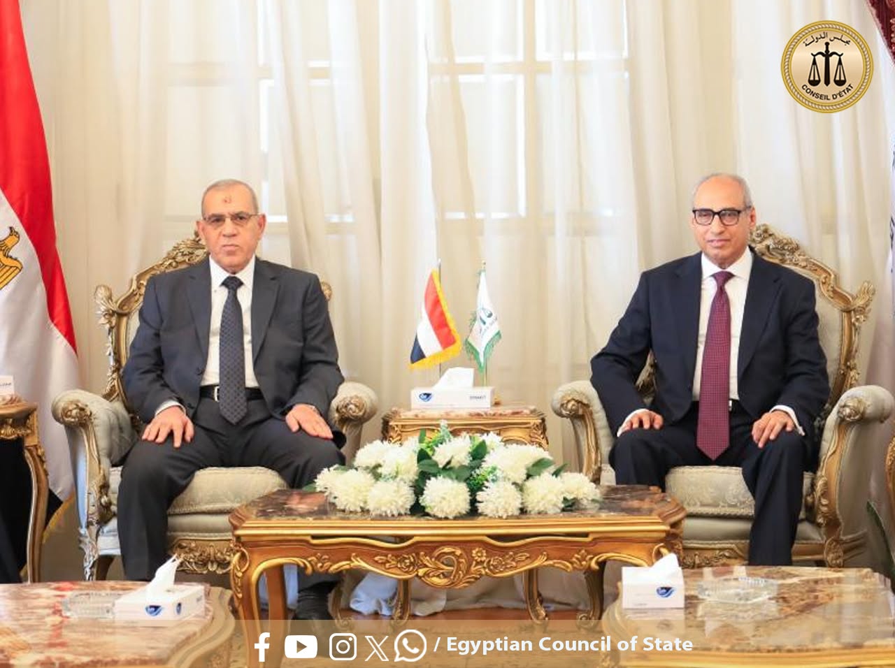 رئيس مجلس الدولة يستقبل رئيس محكمة النقض رئيس مجلس القضاء الأعلى لتقديم التهنئة